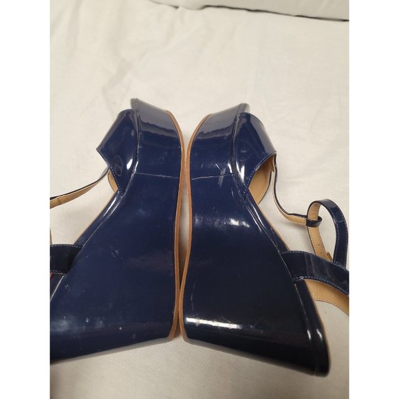 Dee Keller Blue Patent Leather Wedge Platform Ankle Strap Sandals Size 37.5 - Picture 6 of 9